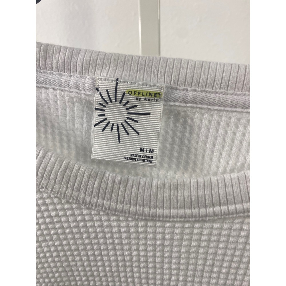 Offline by Aerie Waffle Knit Long Sleeve Top White Crew Neck Relaxed‎ Fit Medium